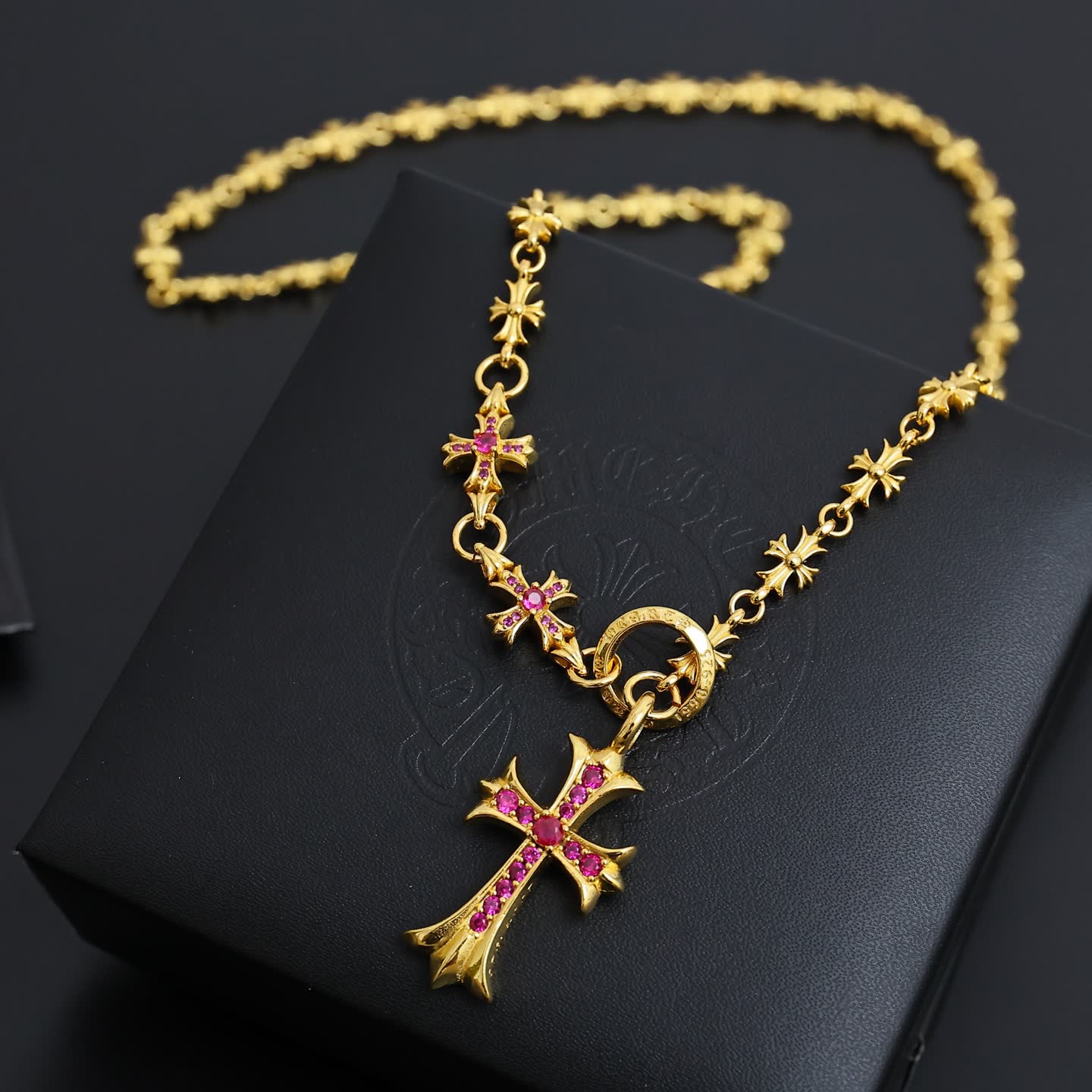 Chrome Hearts Chroma Heart Gold Plated Cross Pendant Necklace